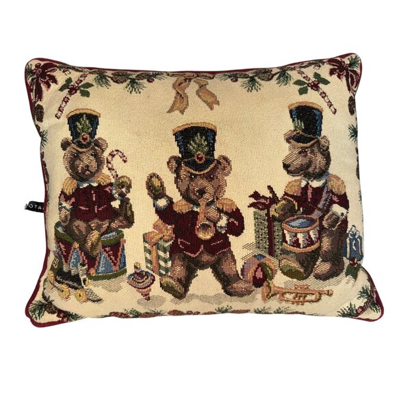 Dakotah Christmas Pillow Tapestry Bear Toy Soldiers Drummers Accent GrandmaCore - Picture 1 of 6